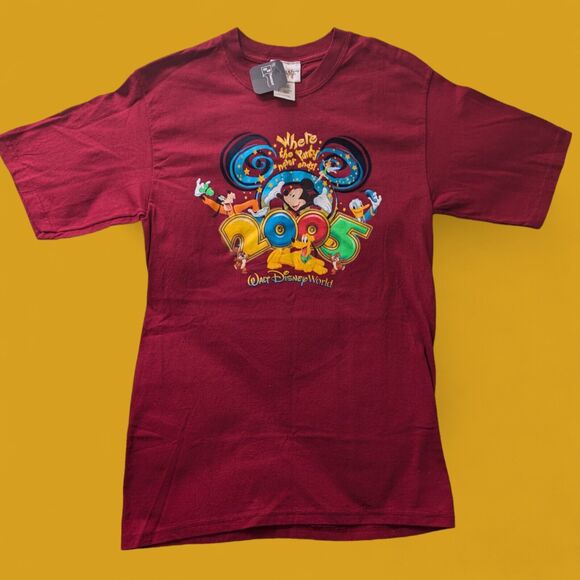 2005 Walt Disney World T Shirt Small Where The Party Never Ends Burgundy Mickey - Picture 1 of 6